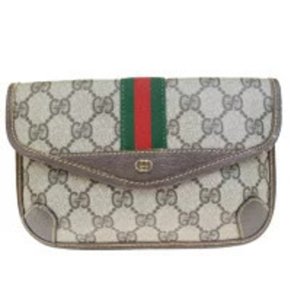 Gucci Sherry Pouch Clutch Bag Interlocking GG Brown Leather
